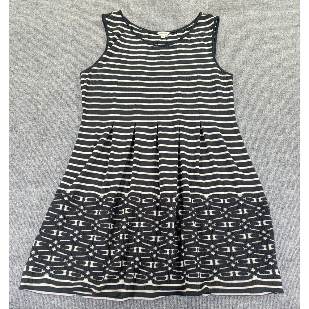 Max Studio Black White Striped Sleeveless Pleated Dress XL 5912C54